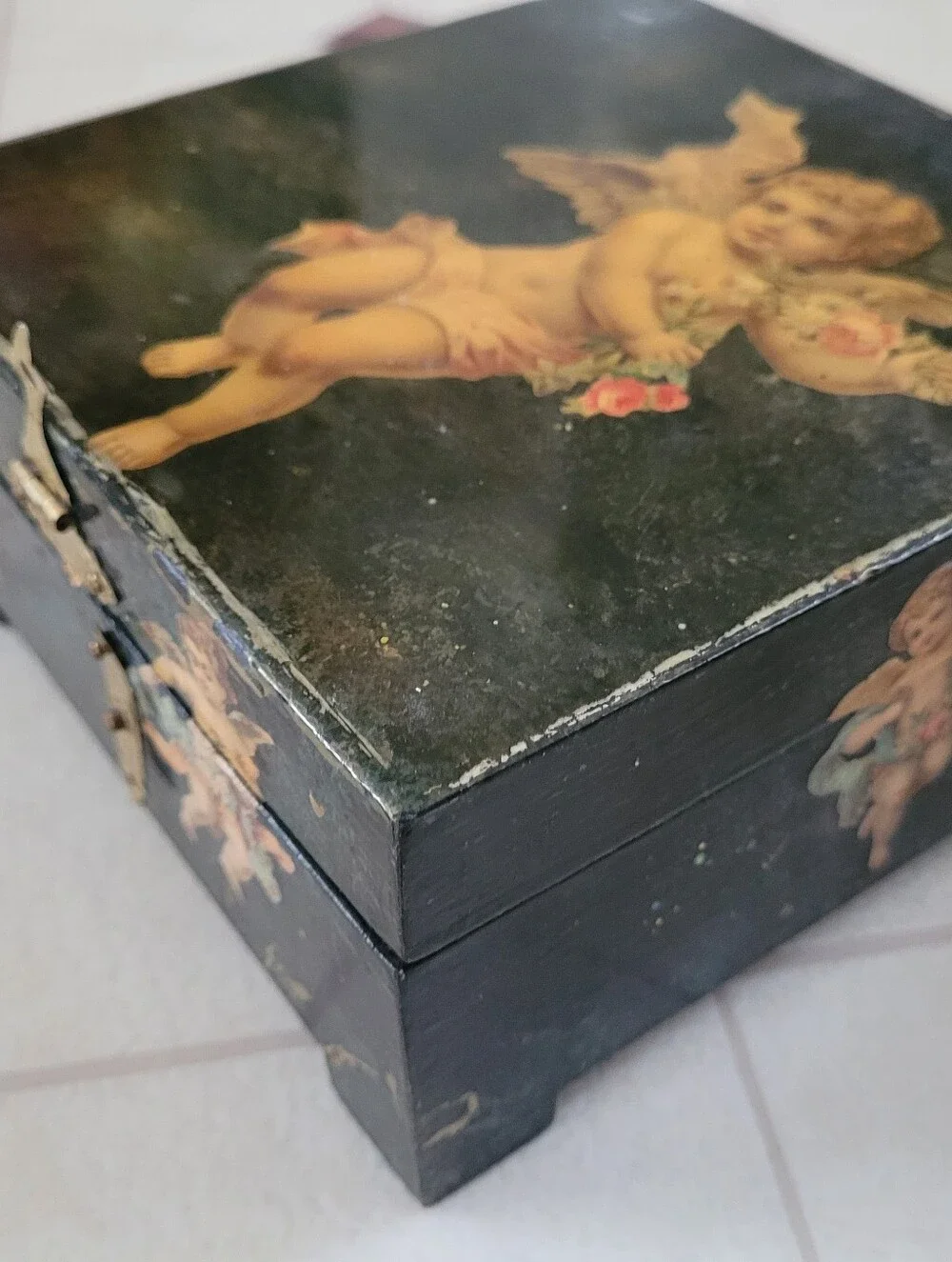 Whimsigoth Lacquer Trinket Jewelry Box Cherub Dark Romance Vintage Unique Gift
